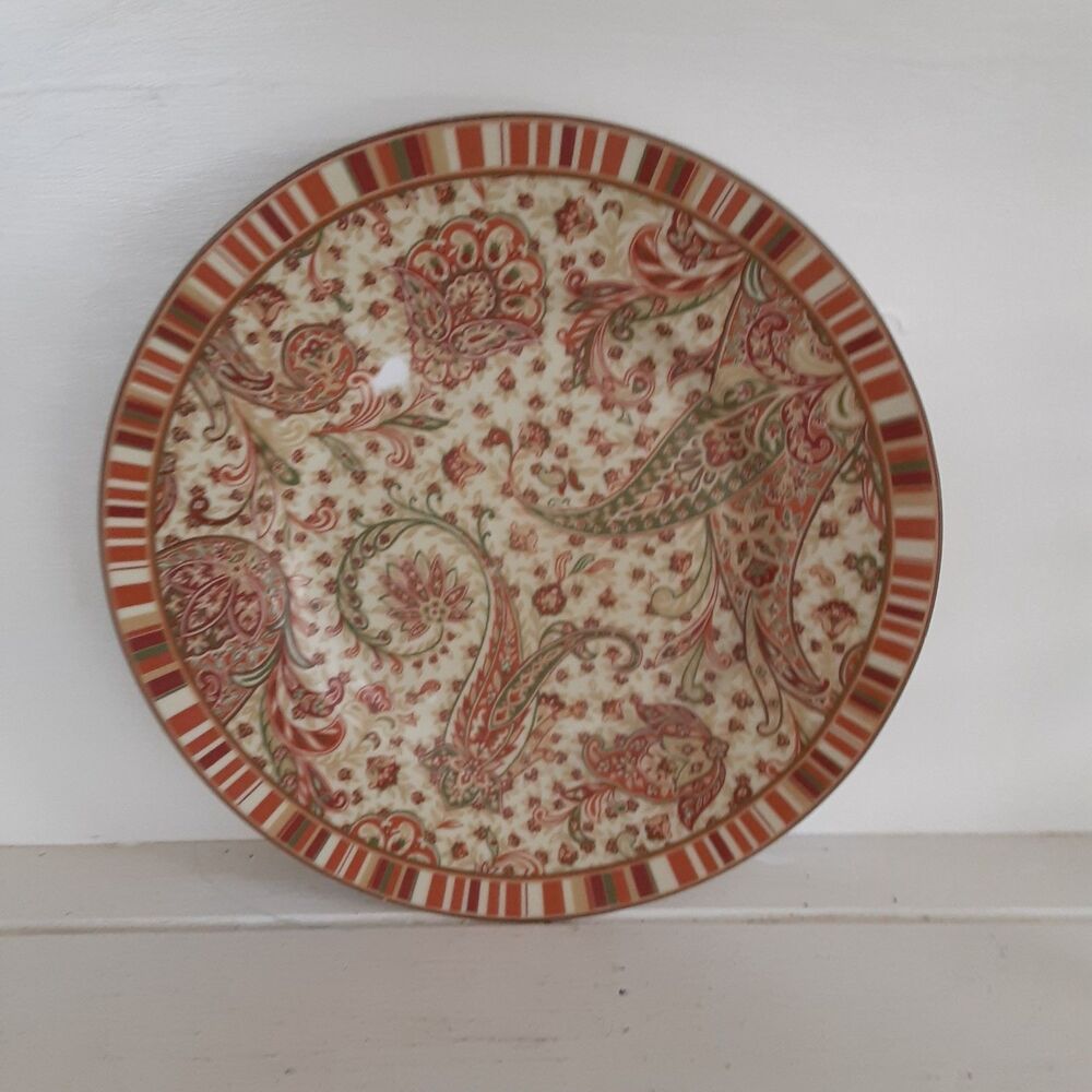 222 Fifth Maharana Lunch Plates 9" Red Paisley Bohemian Porcelain Set 2